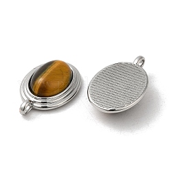 天然石タイガーアイペンダント  真鍮のオーバルチャーム  プラチナメッキ  23x15x7mm  穴：3x2mm&nbsp;KK-M270-41P-01