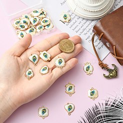 合金と樹脂のコネクターチャーム24種類8個  孔雀の羽根のアイリンク  ゴールドカラー  ホワイト  混合図形  20.5~24.5x14~16x2~4mm  穴：1.2~1.6mm  3個/スタイル&nbsp;RESI-CJ0004-97