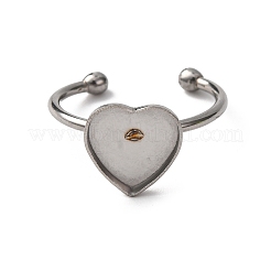 304ステンレス鋼オープンカフリング部品  プレーンパッドリングセッティング  ハート  ステンレス鋼色  トレイ：10x10mm  1.5mm  内径：18mm&nbsp;STAS-S134-01P-D01