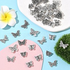 50個5スタイルチベットスタイルアロイビーズ  カドミウムフリー＆鉛フリー  蝶  アンティークシルバー  11.5~14x10~18x3~5mm  穴：1~2mm  10個/スタイル&nbsp;FIND-YW0010-48