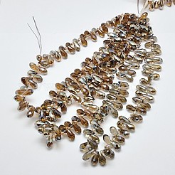 電気メッキガラスビーズセット  半分メッキ  多面カット  ティアドロップ  キャメル  12x6mm  穴：1mm&nbsp;EGLA-A001-6x12mm-H11