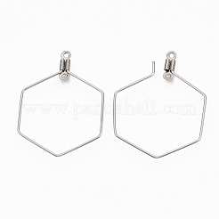 変色しにくい304ステンレスワイヤーペンダント  フープピアスパーツ  六角  ステンレス鋼色  18ゲージ  34.5x25x1mm  穴：1.2mm&nbsp;STAS-T051-006