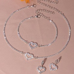 Heart Alloy Rhinestone Pendant Necklaces & Dangle Earring & Bracelets Sets for Women&nbsp;FS-WG56CAD-01