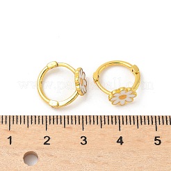 女性用デイジー真鍮エナメルフープピアス  ゴールドカラー  13x13.5x8mm&nbsp;LS-EJEW-G434-02G