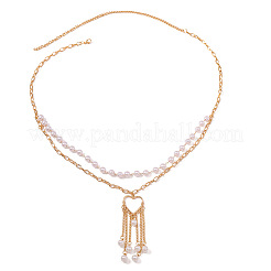 Valentine's Day Alloy with Plastic Pearl Double Layer Heart Tassel Waist Belly Chains for Women&nbsp;FS-WGB1689-01