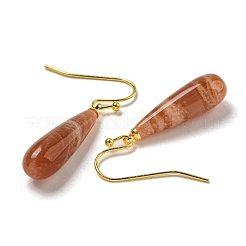 Ion Plating(IP) Natural Sunstone Dangle Earring&nbsp;EJEW-C084-01G-07