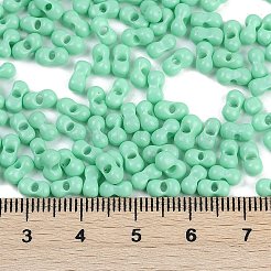 焼付塗装ガラスシードビーズ  丸い穴  ピーナッツ  アクアマリン  3.5x6x3.5mm  穴：0.9mm  約83個/10g&nbsp;X1-SEED-K010-A07