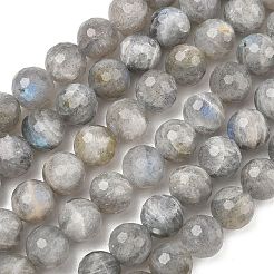 天然石ラブラドライトビーズ連売り  ファセット（128ファセット）  ラウンド  8mm  穴：1.2mm  約46個/連  15.04インチ（38.2cm）&nbsp;G-L642-F07-8mm