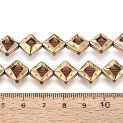 電気メッキガラスビーズセット  菱形  ゴールデントーンの真鍮の縁を持つ  キャメル  11~12x11~12x6mm  穴：0.9mm  約28~29個/連  12.40~12.91''（31.5~32.8センチメートル）&nbsp;EGLA-T021-24G
