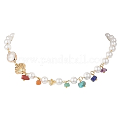 Round Shell Pearl & Natural Keshi Pearl Link Chain Necklaces&nbsp;NJEW-JN05332