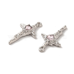 ラックメッキ合金パンツ  ガラスと  ニッケルフリー  ハートチャーム付きクロス  プラチナ  ピンク  27.5x16x4.5mm  穴：1.5mm&nbsp;PALLOY-O106-06P-01