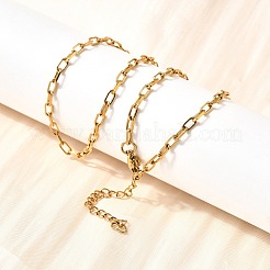 2.5mm 304ステンレススチールペーパークリップチェーンネックレス（女性・男性用）  イオンプレーティング（ip）  ゴールドカラー  17.32インチ（44cm）&nbsp;NJEW-A054-03G