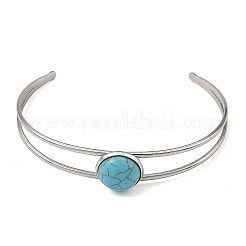 2Pcs 2 Colors Dyed Synthetic Turquoise Dome 304 Stainless Steel Hollow Open Cuff Bangle Sets&nbsp;BJEW-JB14400