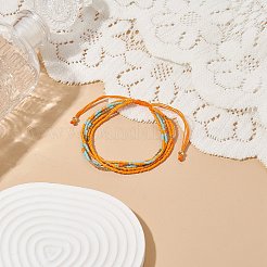 調整可能なガラス ビーズ編みビーズ ブレスレット  女性のためのマルチ連ブレスレット  オレンジ  内径：2~3-1/8インチ（5~8cm）&nbsp;BJEW-JB08952-04