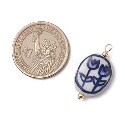 Hand Painted Tulip Flower Blue & White Porcelain Pendants&nbsp;PALLOY-JF05033