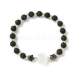Natural Lava Rock & Larvikite & Selenite & Freshwater Shell Beads Stretch Bracelets for Women Men&nbsp;BJEW-JB13759