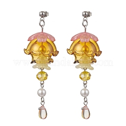 Jellyfish 304 Stainless Steel Shell Pearl Dangle Stud Earrings&nbsp;EJEW-TA00773-03
