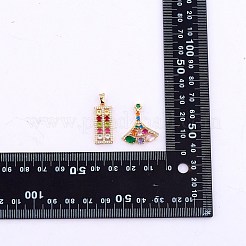 4 個真鍮キュービックジルコニアチャームペンダント真鍮 cz チャーム混合形状ファン長方形ペンダントジュエリーネックレスイヤリング製作工芸品  ゴールドカラー  19~30x8~21.3mm  1個/スタイル&nbsp;JX566A