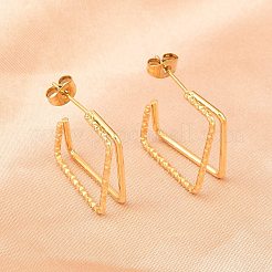 304 Stainless Steel Two-layer Square Stud Earrings&nbsp;EJEW-D339-02G