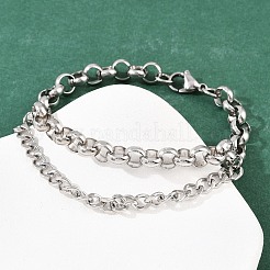 女性用201ステンレススチールリンクローロチェーンブレスレット  304ステンレススチール留め具付き  ステンレス鋼色  8-7/8インチ（22.4cm）&nbsp;BJEW-B143-18P