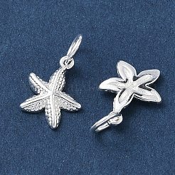 真鍮チャーム  長持ちメッキ  カドミウムフリー＆鉛フリー  ヒトデのチャーム  丸カン付き  925銀メッキ  11x8.5x2mm  穴：2.5mm&nbsp;KK-WH20001-27S