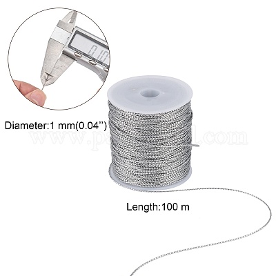 1mm ジュエリー編組糸メタリック糸  ポリエステル糸  銀  1mm  約109.36ヤード（100m）/ロール&nbsp;MCOR-S002-02-1