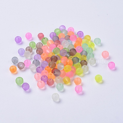 透明艶消しガラスビーズ  ラウンド  ミックスカラー  4~4.5x4mm  穴：1mm  約100個/袋&nbsp;FGLA-R001-4mm-M-1