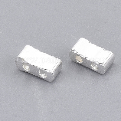 電気めっきガラスシードビーズ  2穴  長方形  銀メッキ  4.5~5.5x2x2~2.5mm  穴：0.5~0.8mm&nbsp;SEED-S023-20B-08-1