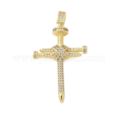 Brass Micro Pave Cubic Zirconia Pendants&nbsp;KK-P293-08G-1