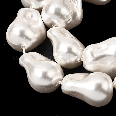 電気メッキガラスパールビーズ連売り  ティアドロップ  ホワイト  23~24x19~20x15~16mm  穴：1.5mm  約17個/連  15.75''（40センチメートル）&nbsp;BSHE-B008-02-1
