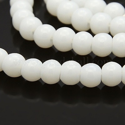 ラウンドガラスビーズ連売り  ホワイト  4mm  穴：1mm  約96~102個/連  15.2インチ&nbsp;GLAA-A025-4mm-03-1