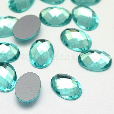 多面カットガラスオーバルカボション  ミディアムターコイズ  18x13x3~5mm&nbsp;GGLA-F008C-15-1