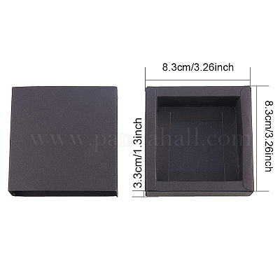 クラフト紙の折りたたみボックス  引き出しボックス  長方形  ブラック  8.3x8.3x3.2cm  20個/セット&nbsp;CON-BC0004-32A-B-1