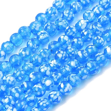 手作りランプワークビーズ連売り  ラウンド  ドジャーブルー  6mm  穴：2mm  約50個/連  9.45''（24センチメートル）&nbsp;LAMP-H071-01A-10-1