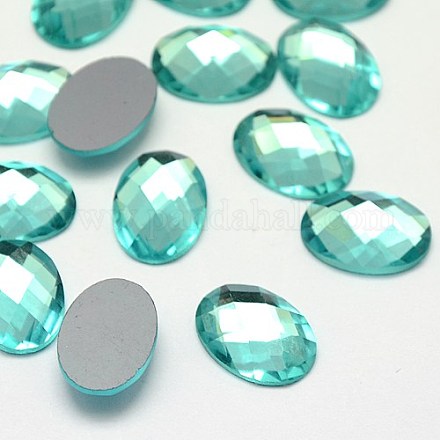 多面カットガラスオーバルカボション  ミディアムターコイズ  18x13x3~5mm&nbsp;GGLA-F008C-15-1