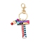 Wood Keychain, with Dye & Iron Key Ring, Letter T, 11.6~12.1cm