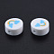 Handmade Polymer Clay Beads, Flat Round, Rainbow Pattern, 9~9.5x4.5~5mm, Hole: 1.6mm