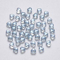 透明なスプレー塗装ガラスビーズ  ABカラーメッキ  ハート  ライトスチールブルー  6x6x4mm  穴：0.7mm&nbsp;GLAA-R211-02-D04