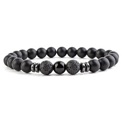 Round Natural Obsidian Beaded Stretch Bracelets for Women Men, with Frosted Black Onxy Beads