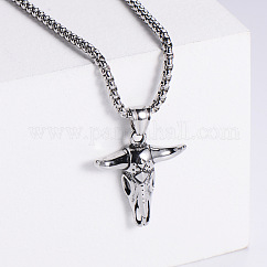Retro Rock Punk Men's Bull Head 304 Stainless Steel Pendant Necklaces, Stainless Steel Color