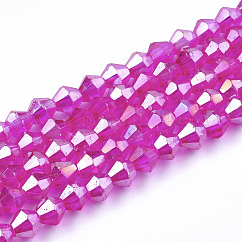 Electroplate Glass Beads Strands, AB Color, Faceted, Bicone, Magenta, 4~4.5x4mm, Hole: 0.8~1mm, , about 75~78pcs/strand, 28~29cm