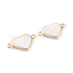 Brass Enamel Links, Cadmium Free & Lead Free, Long-Lasting Plated, Heart, White, Real 18K Gold Plated, 11x17.5x2mm, Hole: 1.4mm