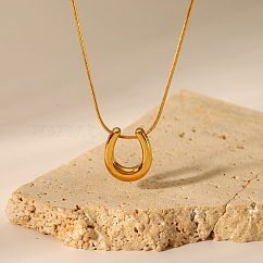 Stylish 304 Stainless Steel U-shaped Horseshoe Pendant Round Snake Chain Necklaces for Women, Real 18K Gold Plated, 15.75 inch(40cm)