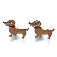 合金ブローチ  エナメルピン  バタフライクラッチ付き  犬  プラチナ  キャメル  23x33x2mm  ピン：1mm