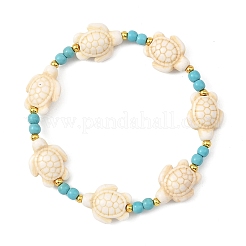 Synthetic Turquoise & Brass Beads Stretch  Bracelets for Women Men&nbsp;BJEW-JB13876-01