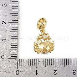 真鍮パヴェクリアキュービックジルコニアとイミテーションパールのヨーロピアンダングルチャーム  白カニの大きな穴ペンダント、長持ちメッキ  カドミウムフリー＆鉛フリー  ラックめっき  ゴールドカラー  21.5mm  穴：4mm&nbsp;KK-C114-15G