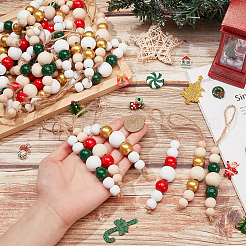 30Pcs 6 Colors Wooden Beaded Pendant Decorations&nbsp;HJEW-AB00737