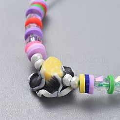 調整可能なナイロンスレッド子供編組ビーズブレスレット  ポリマークレイheishiビーズビーズとガラスビーズ  花  ミックスカラー  1/8インチ〜2-7/8インチ（1.9~7.3cm）  5mm&nbsp;BJEW-JB04453-M
