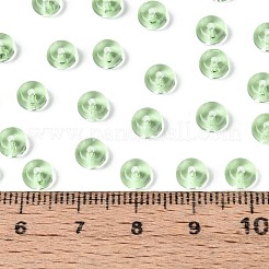 透明な色のガラスシードビーズ  ロンデル  丸い穴  薄緑  6~6.5x3mm  穴：1.2~1.4mm  約2500個/ポンド&nbsp;SEED-N007-39A-04