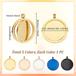 回転可能なステンレススチールペンダント5個、5色  フラットラウンド  ミックスカラー  30.5x25.5~26x2mm  穴：4mm  1pc /カラー&nbsp;STAS-GA0002-06